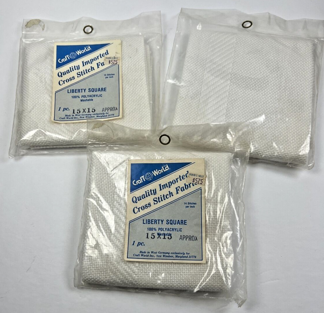 NEW 3 Craft World 15"x15" Liberty Square Cross Stitch Fabric 14 Count W. Germany