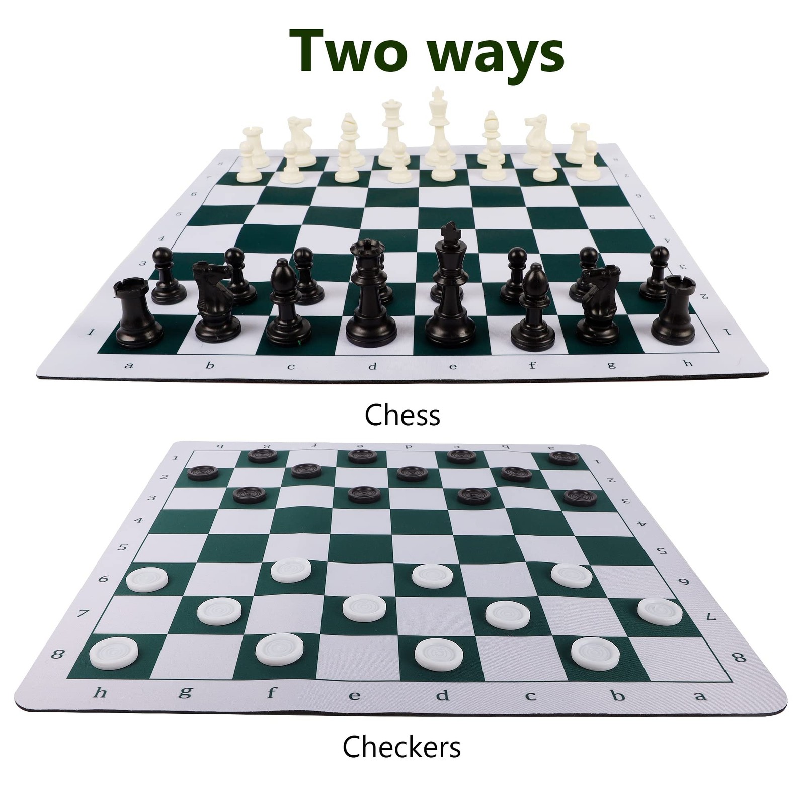 Juegoal 20" Portable Chess & Checkers Set, 2 in 1 20 x 20 inches, Black
