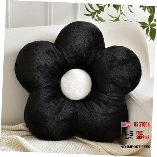 Flower Pillows, Soft Flower Shaped Pillow with Home Decorative 15 Inches Black