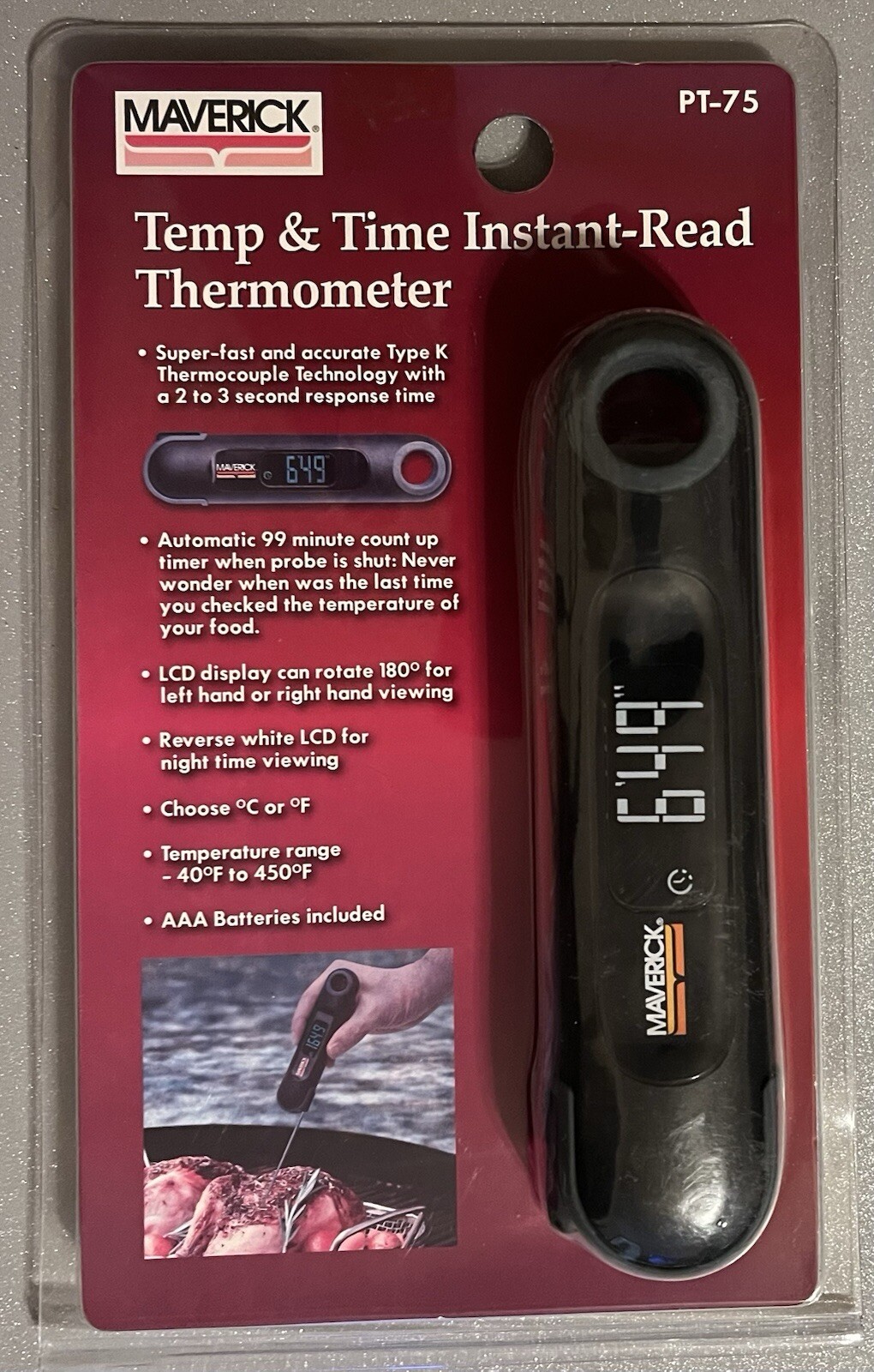 Maverick PT-75 Temp & Time Instant-Read Thermometer NEW/SEALED