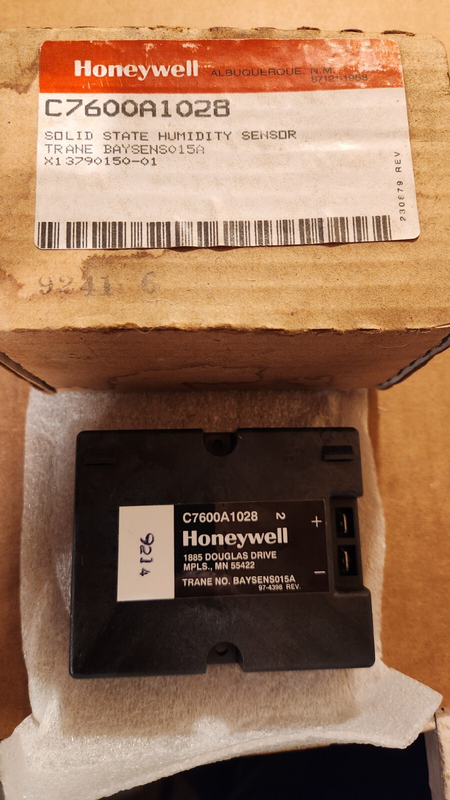 Honeywell C7600A-1028 Humidity Sensor Trane BAYSENS015A NOS SEN 0277 [8639+]