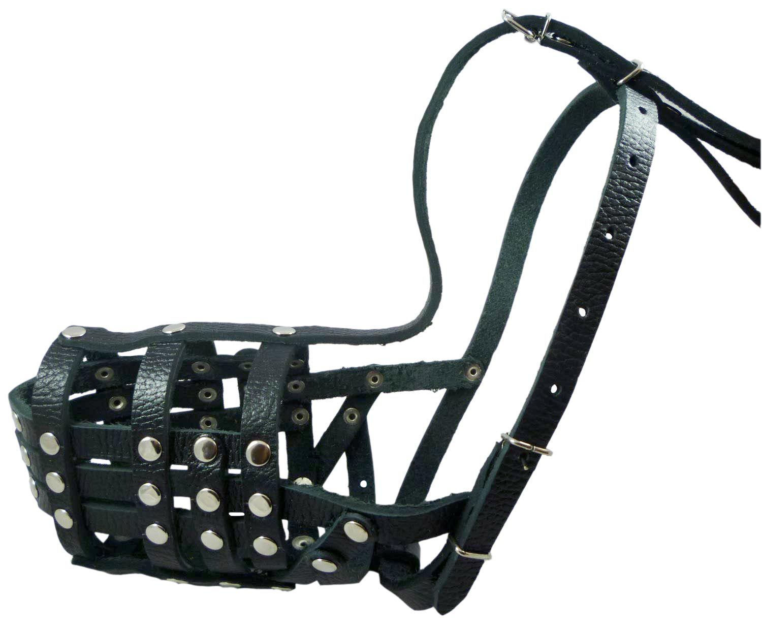 Secure Genuine Leather Mesh Basket Muzzle 11.5"-5" snout Doberman, Collie