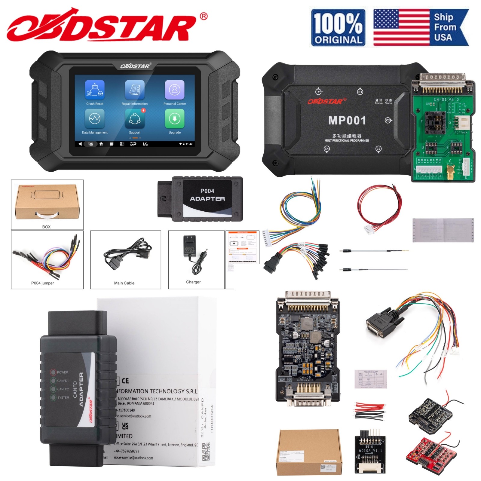 OBDSTAR P50 SRS Reset with P004+CANFD Adapter + MP001 Kit + RH850/V850 Adapter