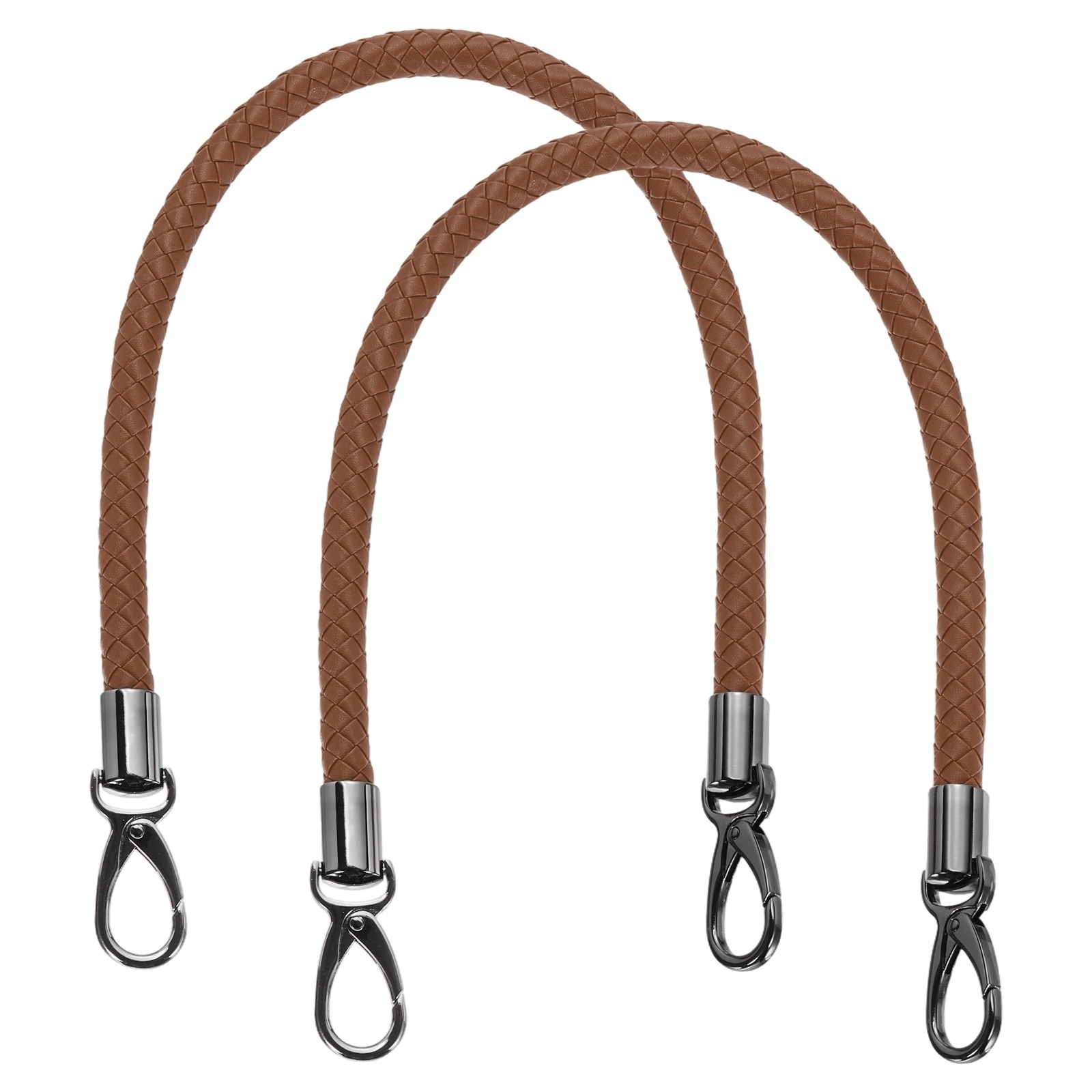 2Pcs 55cm 21.7" Braided Purse Strap PU Leather Light Brown (Black Buckle)