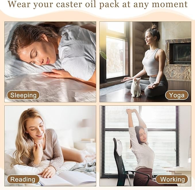 Castor Oil Pack Wrap Kit w/ Adjustable Elastic Strap Reusable 7 Pcs Nude