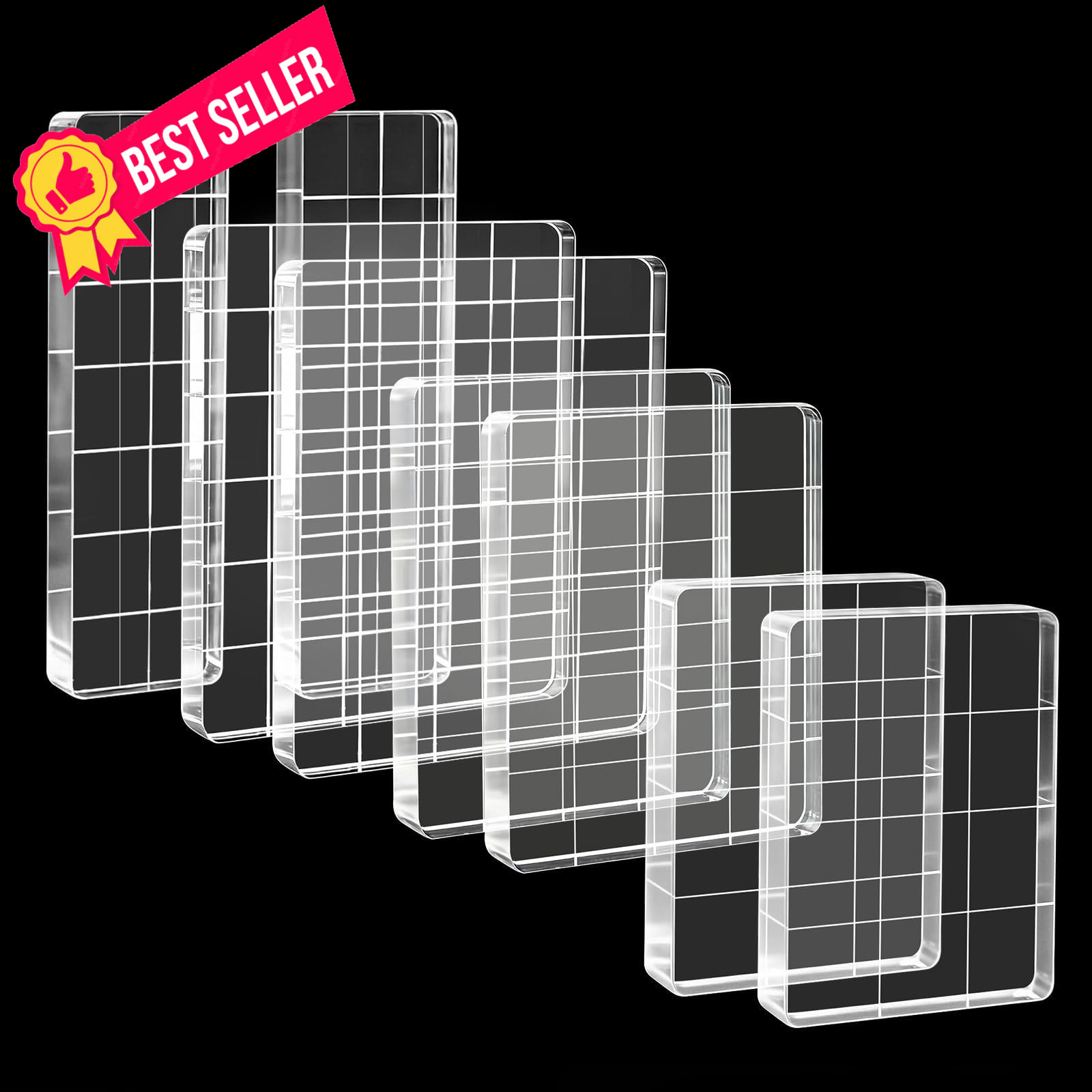 8 Items Acrylic Stamp Block with Grid 2.3 inches x 1.96 inches, Transparent