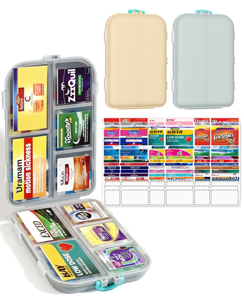 2 Pack Pill Organizer, Travel Pill Organizer with lables, Large Medicine Orga...