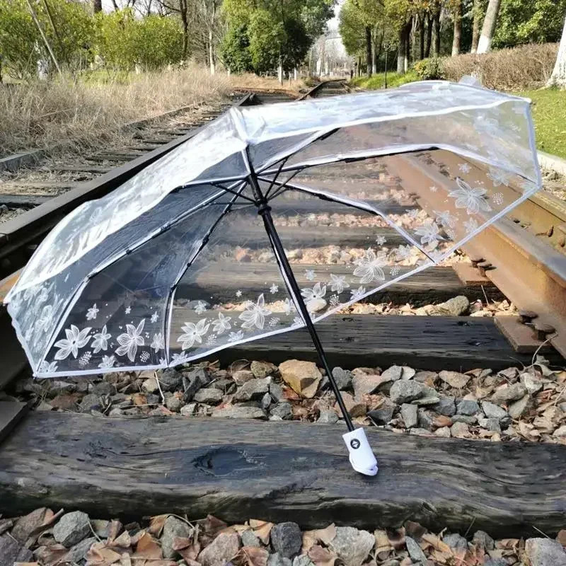 Transparent umbrellas are born like summer flowers, white goddess