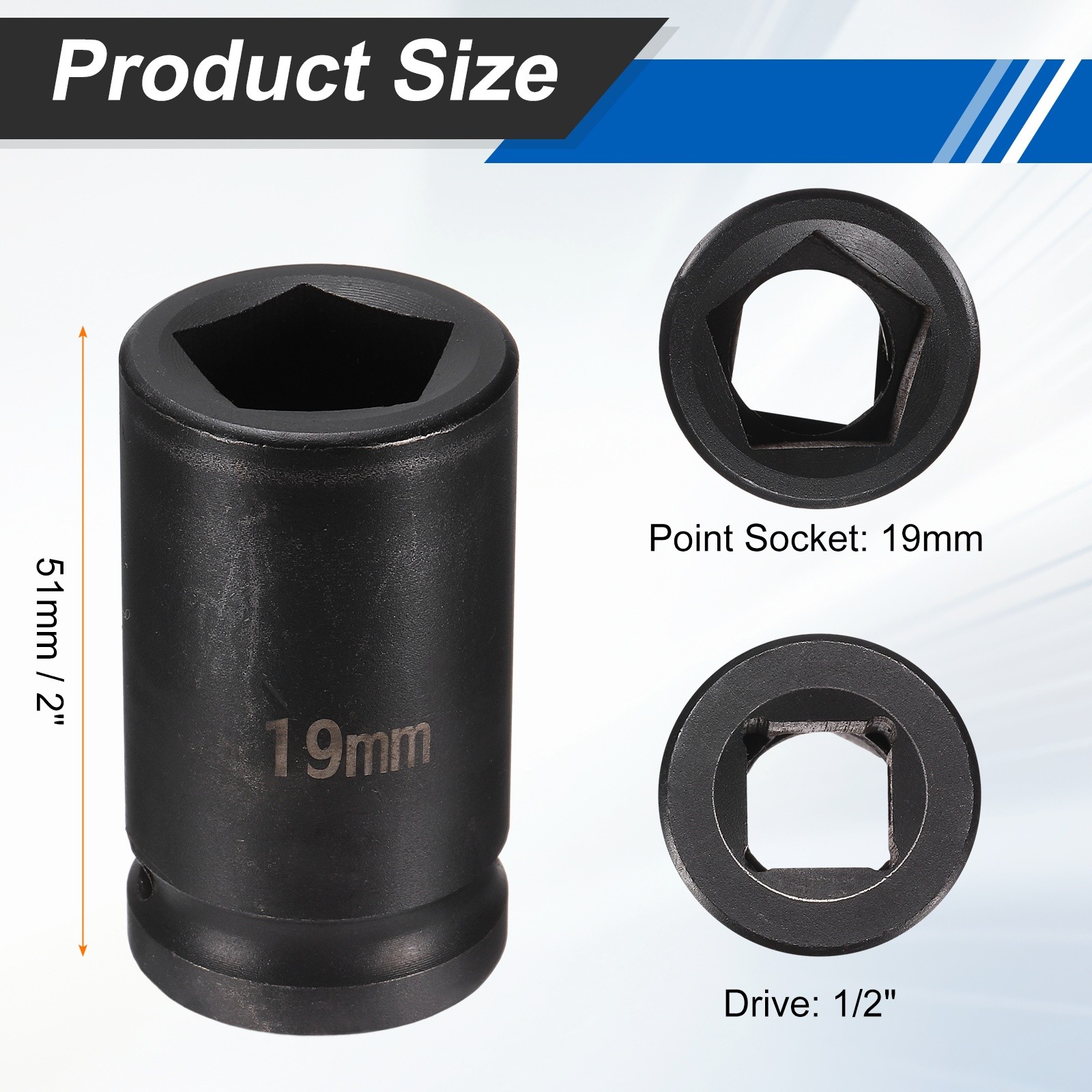 Pentagon Socket 1/2" Drive 19mm 5 Point Socket 2" Long Cr-MO Steel