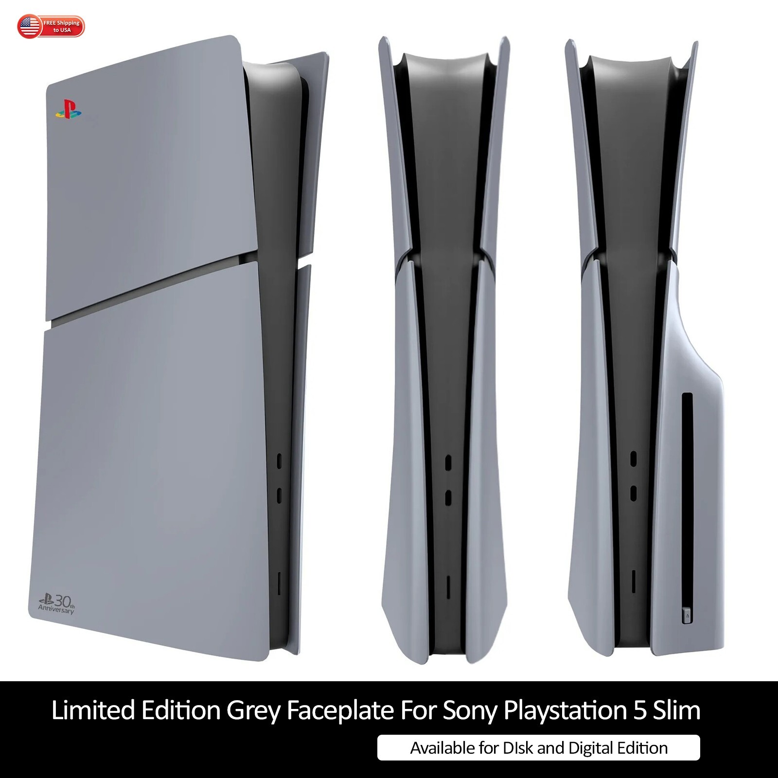 Grey PS5 Slim Faceplates 30th Anniversary Replacement For SONY PlayStation 5 US