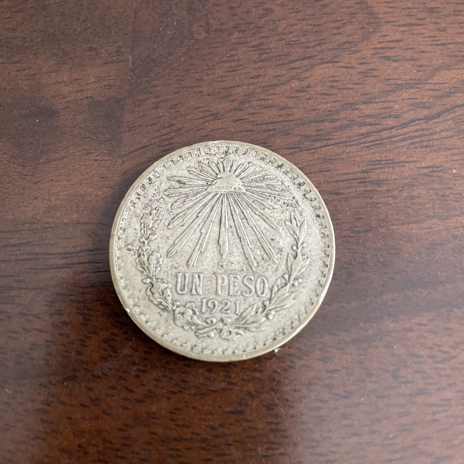 1921 Mexico Un Peso Silver Coin. Silver World Coin. Silver coin.