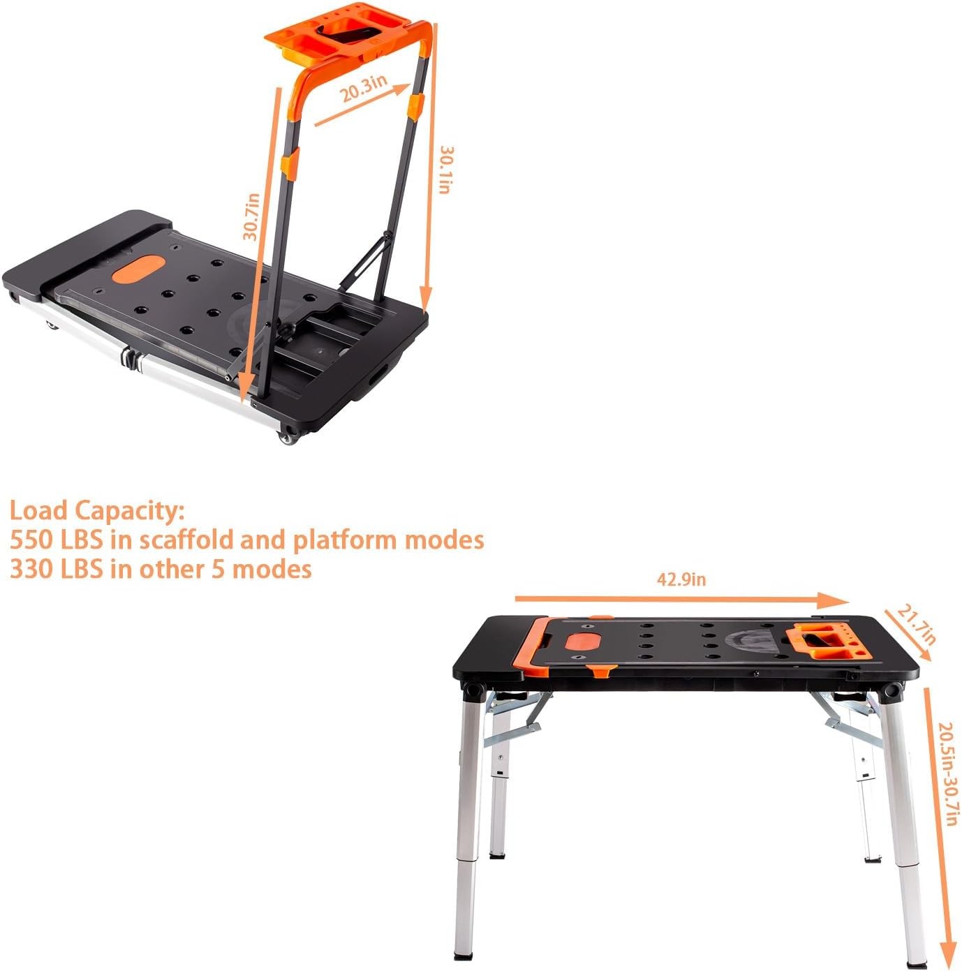 TECSPACE 7 in 1 Black Portable Multifunctional Workbench, Folding Work Table