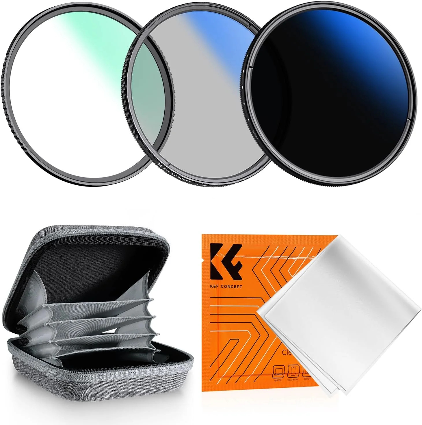 K&F CONCEPT 67mm UV/CPL/ND2-400 Len Filter Kit 3pc Multi-Layer Coatings | UV+Pol