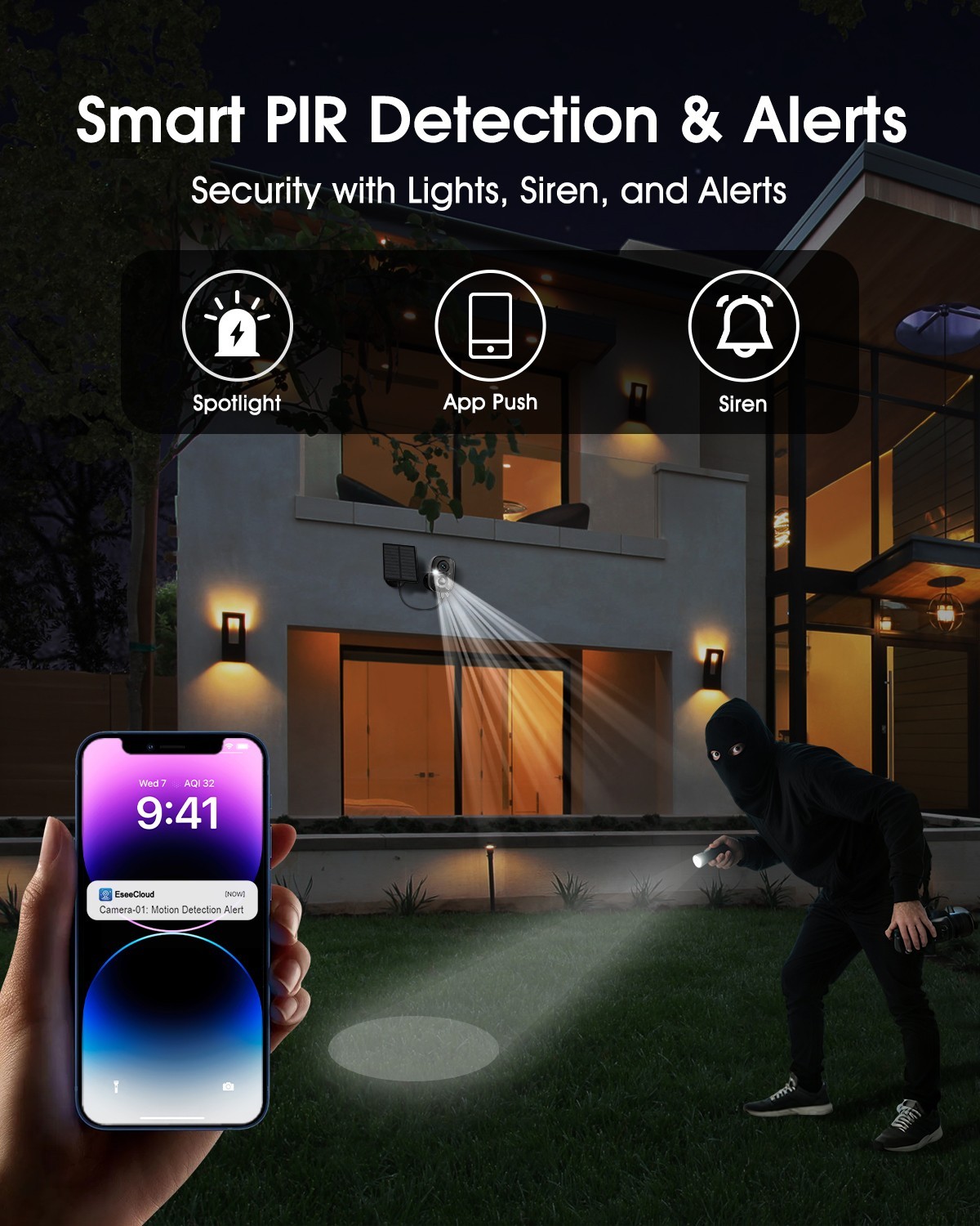 4CH Solar Battery Powered 4MP Wireless Security Camera System 2 Way Audio +128G