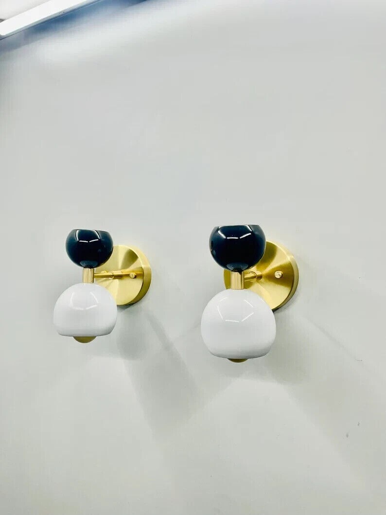 Italian Style Mid Century Wall Sconce Brass Dual Shade Wall Set of 2 Lamp Decor