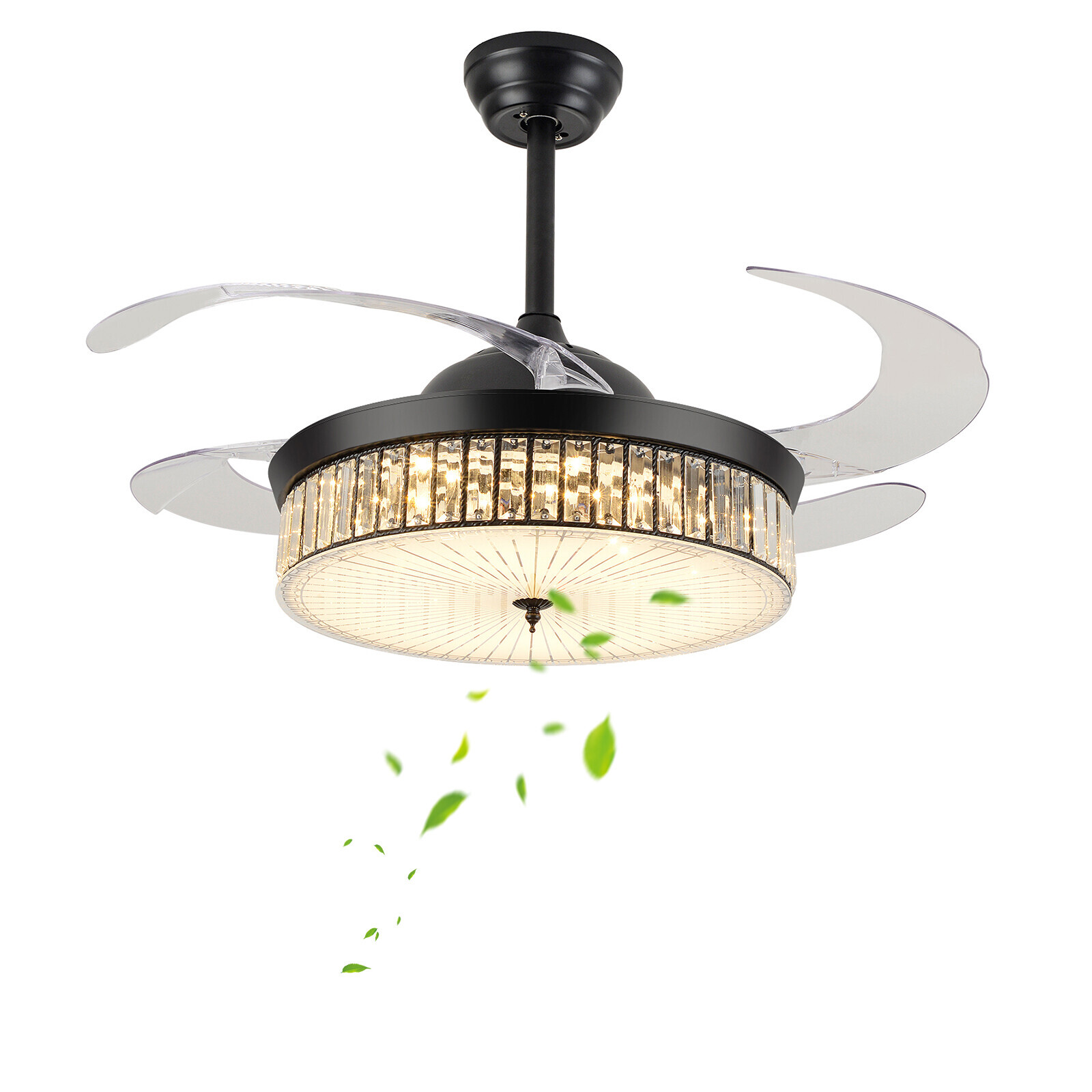 42 Inch Retractable LED Ceiling Fan Light with Remote Control and Timer
