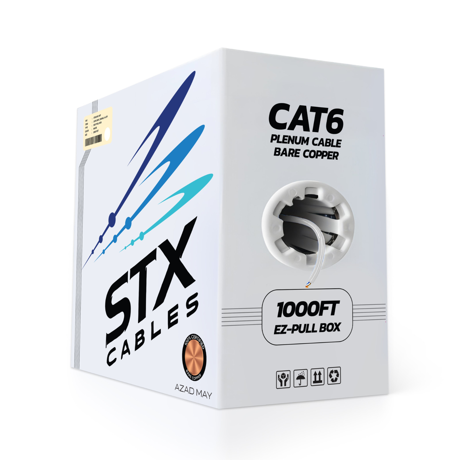 CAT6 CMP Bare Copper Solid Plenum 1000ft 550Mhz 23AWG Network Cable