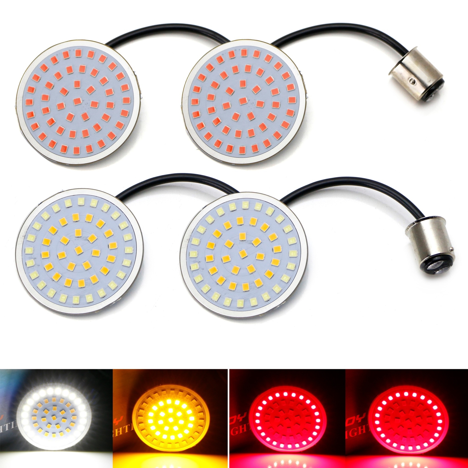 White Halo/Amber & Red Full LED 1157 Turn Signal Bulbs For Harley Davidson Bike