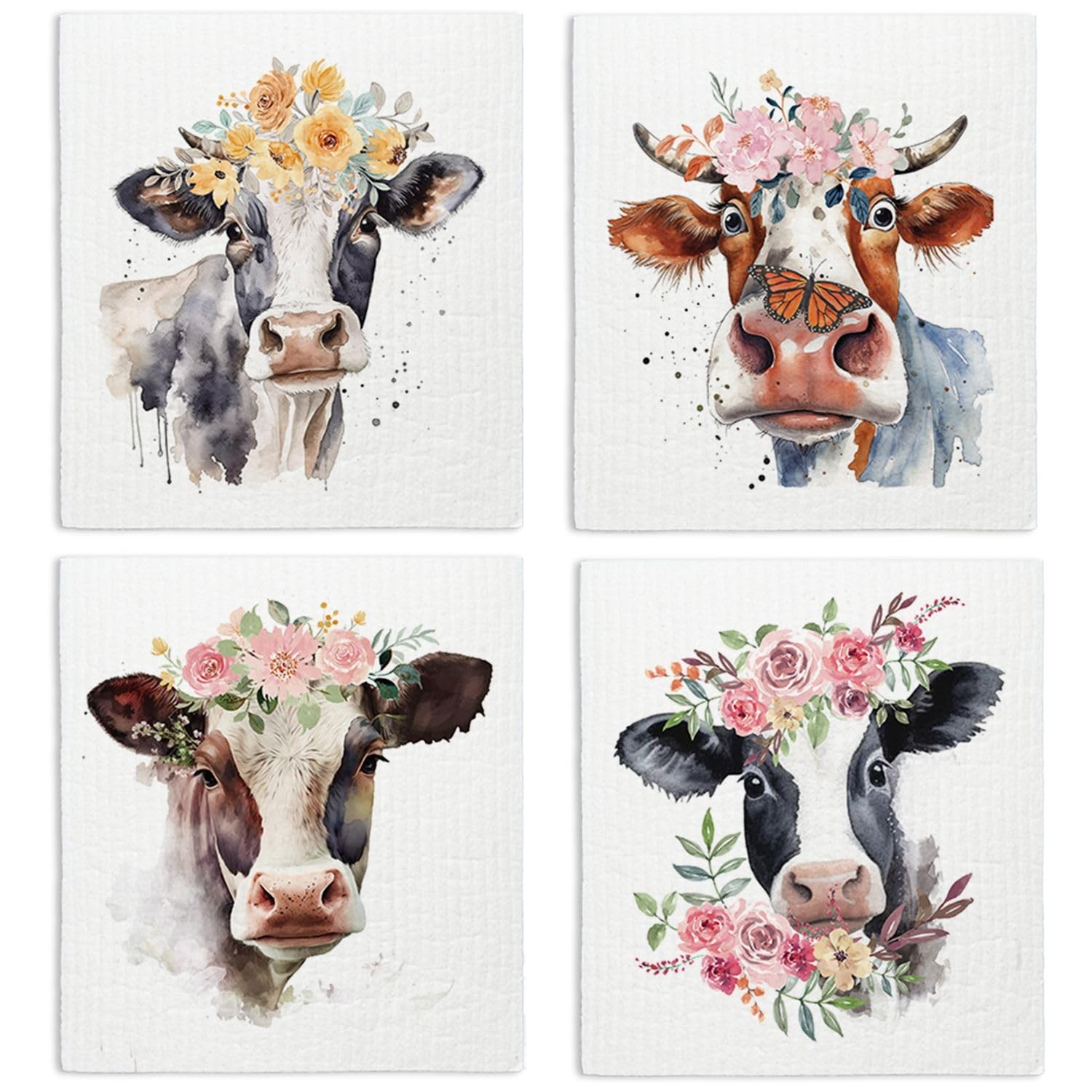 Cow Flower Gifts Swedish Dishcloths for Kitchen Papaya Reusable Paper Towels ...