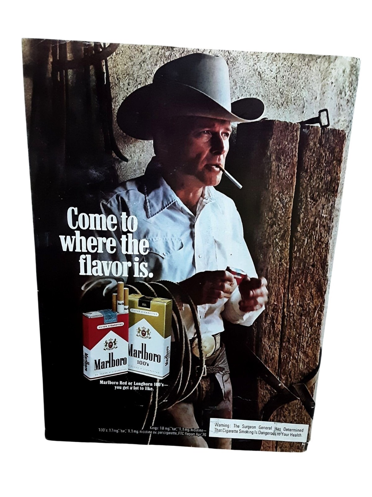1976 Marlboro Ad Cowboy Western Ranch Smoking Tobacco Vintage