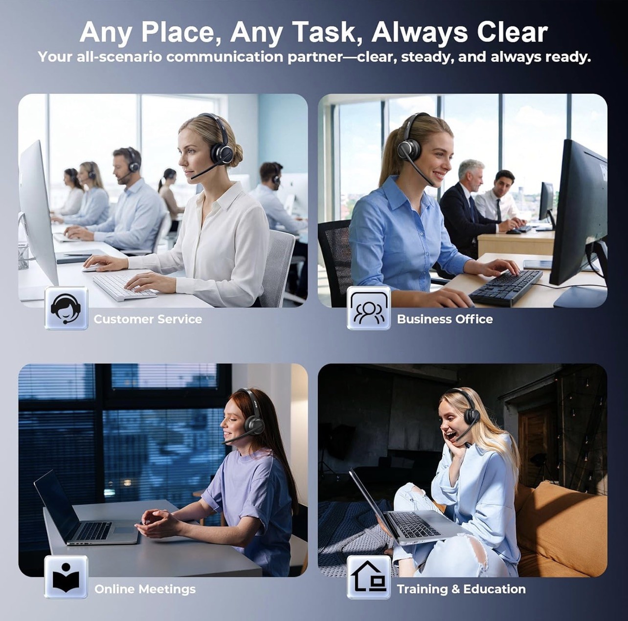 Wireless Headset with Mic for Work, USB A/C Dongle, Bluetooth 6.0 Headset wit...