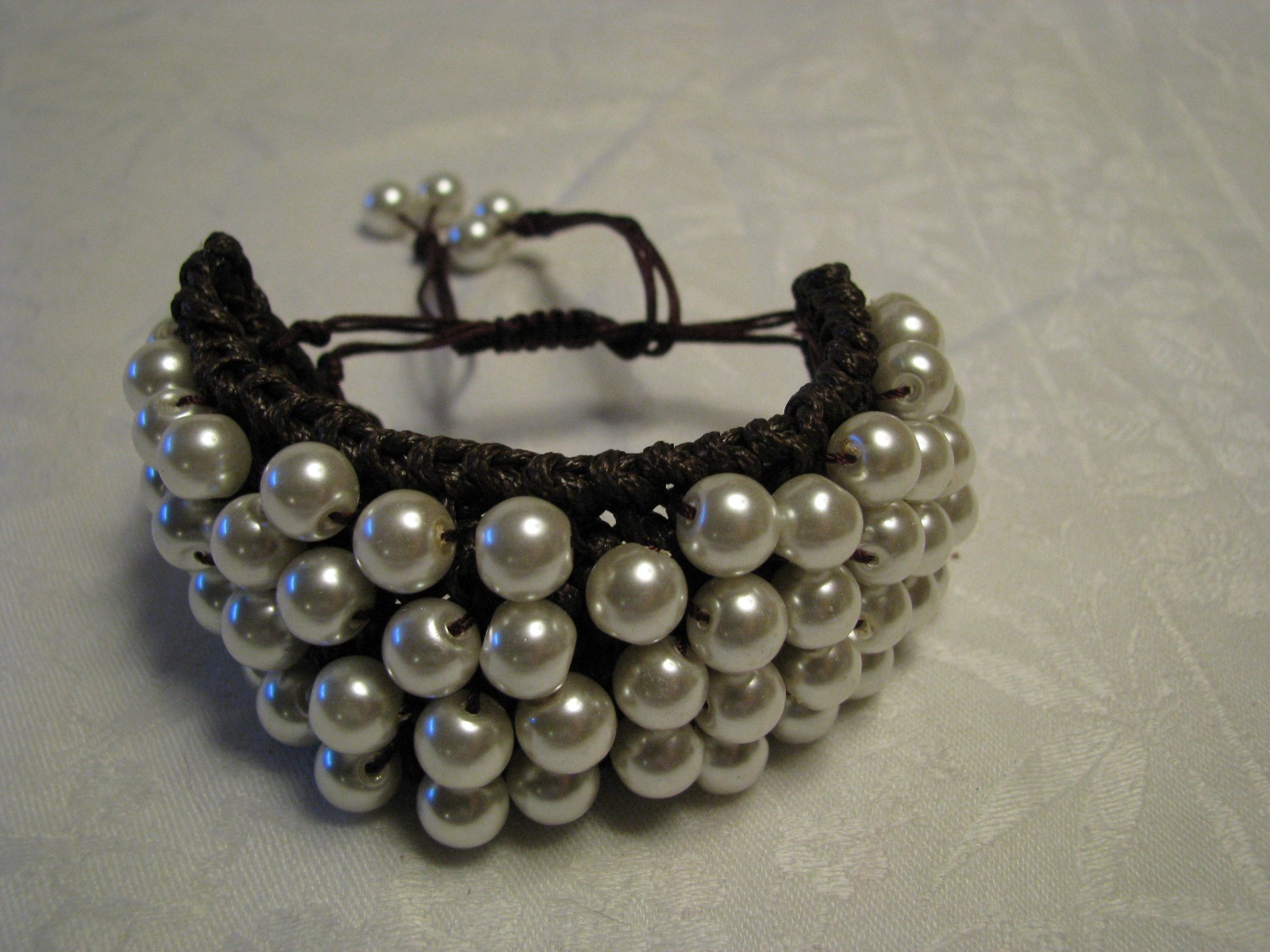 Very Pretty Brown Woven & Pearls Slide Adjustable Bracelet