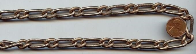 3 FEET VINTAGE AGED KNURLED STEEL LARGE FANCY LINK DECO CURB CHAIN X10