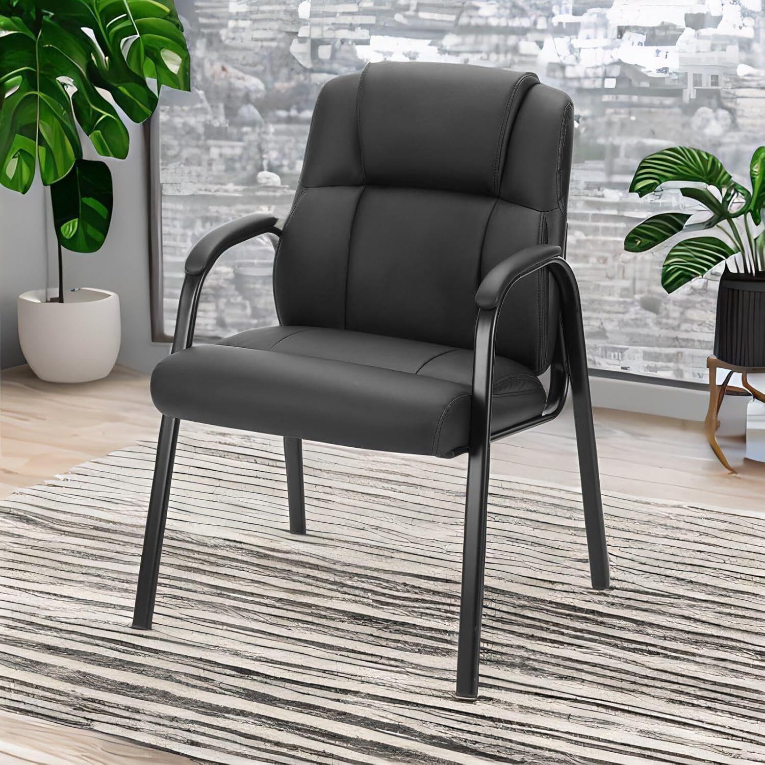 2PCS Leather Guest Chairs - with Padded Arms, Comfy for Waiting Room/Reception