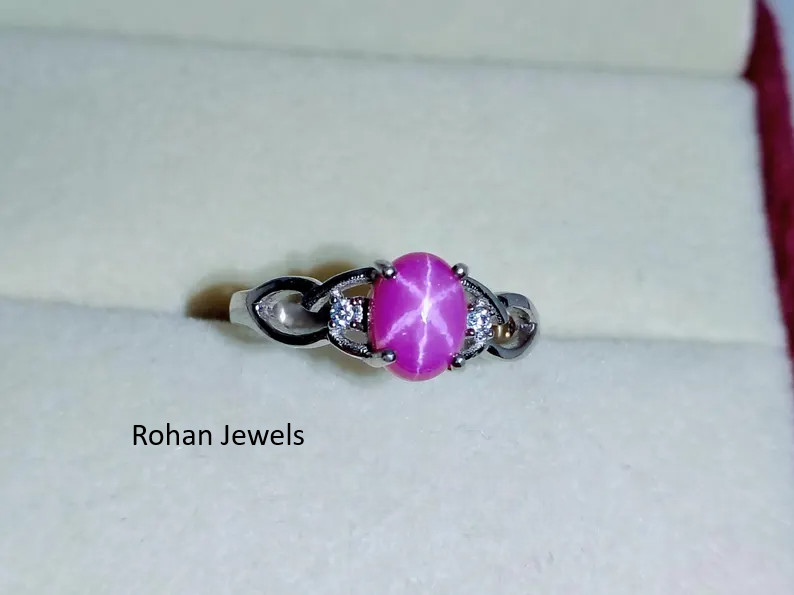Pink Lindy Star Ring 925 Sterling Silver Lab Created Handmade Silver Ring