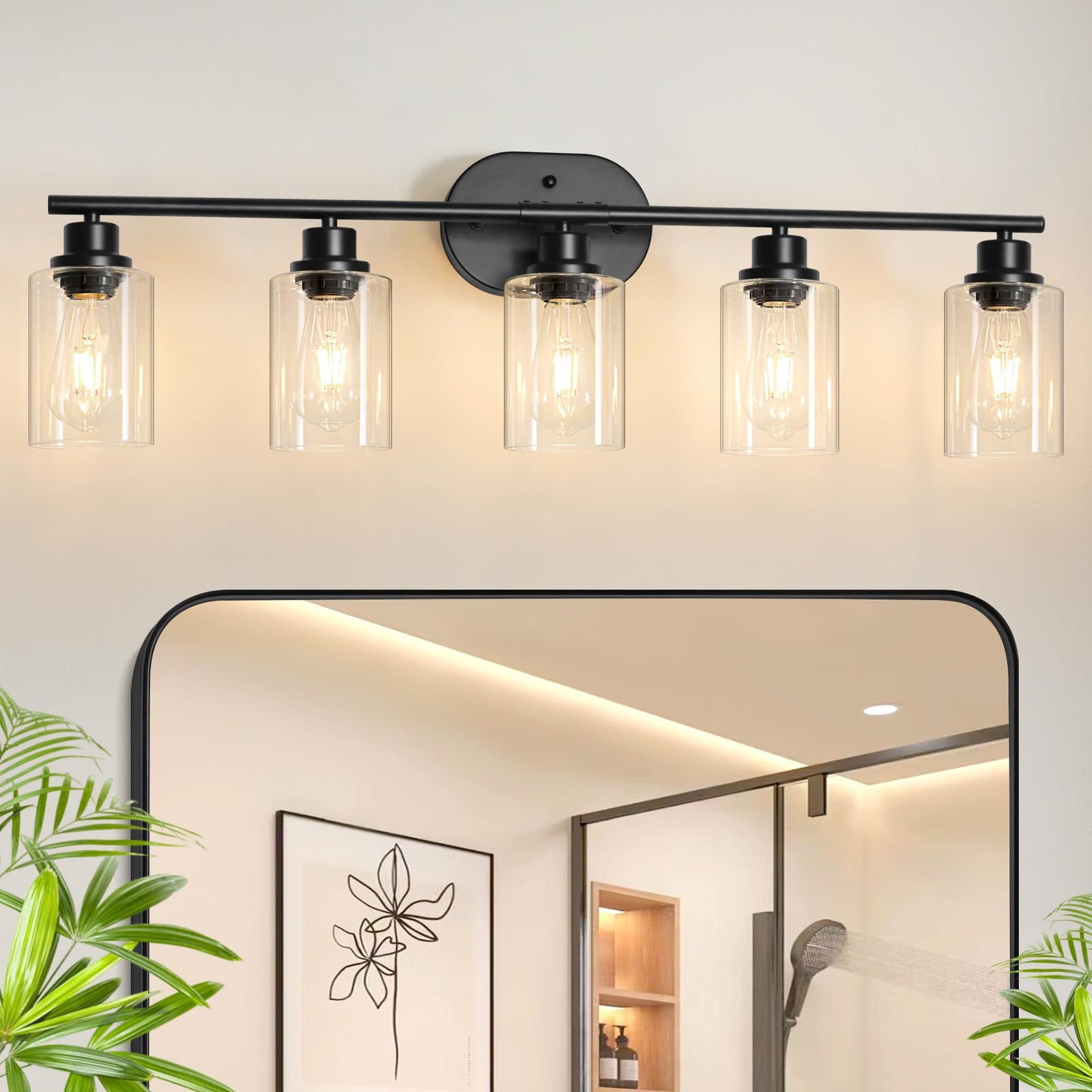 5 Light Bathroom Light Fixtures,33.5 Inch Vanity Lights for Bathroom, Lacquer...