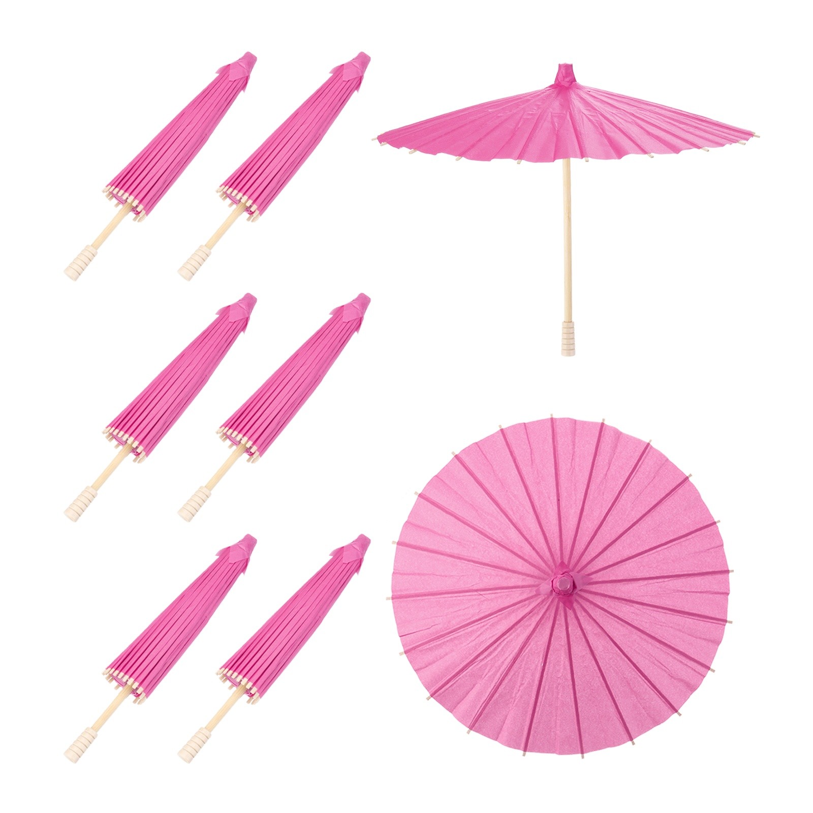 6 Pcs Paper Umbrellas ,12" Paper Parasol Umbrella for Craft,Rose Red
