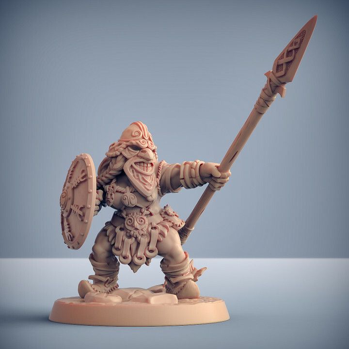 Dwarf Mountaineer F Helmet - Spear- Artisan Guild Fantasy D&D Miniature