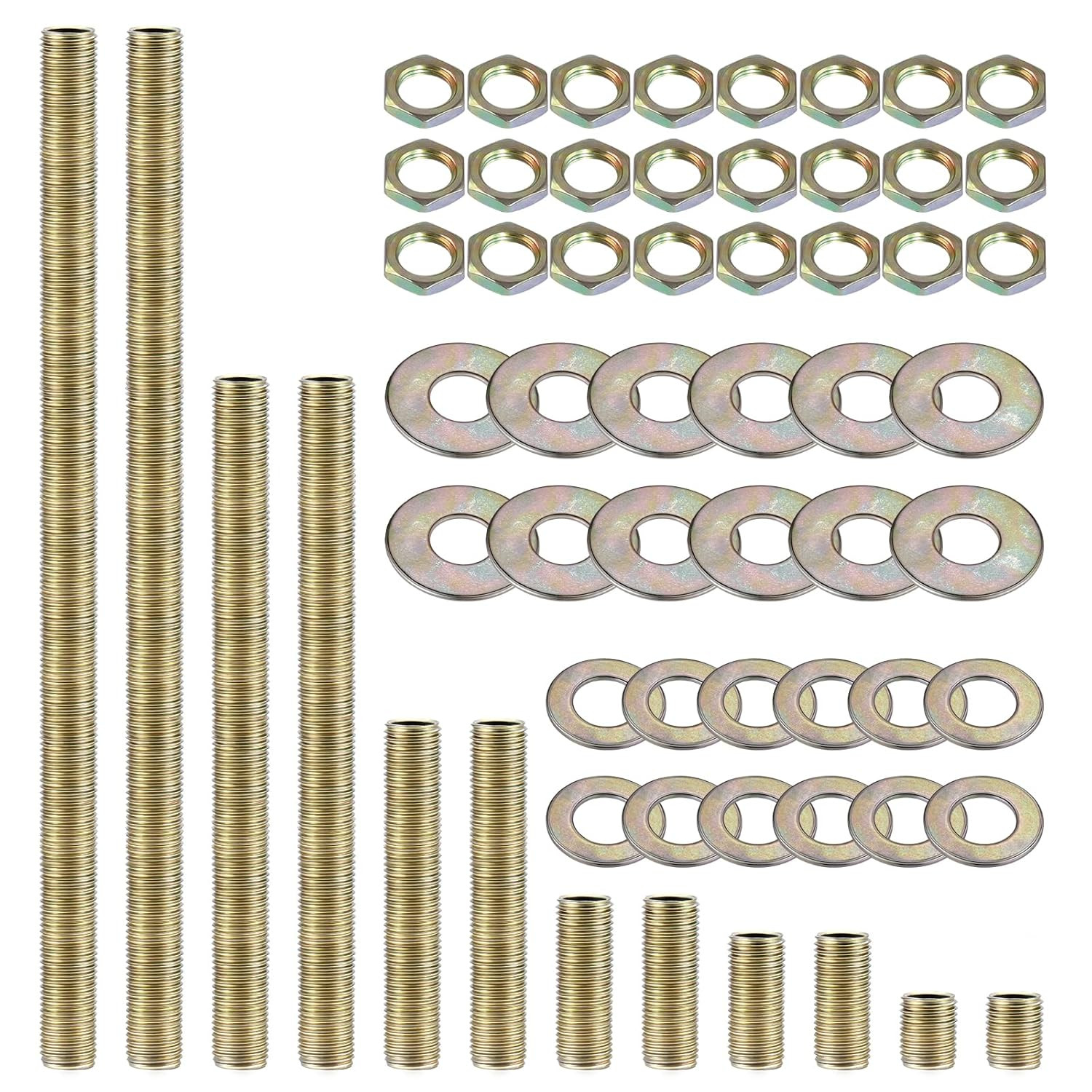 Lamp Rod,All Thread Lamp Pipe,Lamp Repair Assortment of Hardware,Yellow Zinc Coa