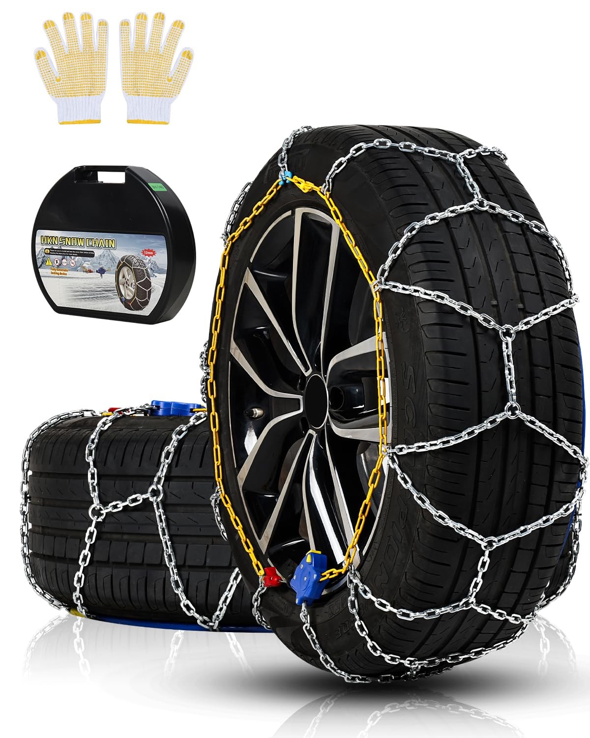 Auto-Tightening Snow Chains Set of 2 for Cars, SUV & Trucks Quick Fit HKN150