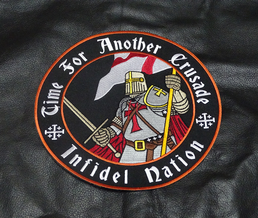 TIME FOR ANOTHER CRUSADE CHRISTIAN INFIDEL 9 INCH BIKER MC JACKET VEST PATCH