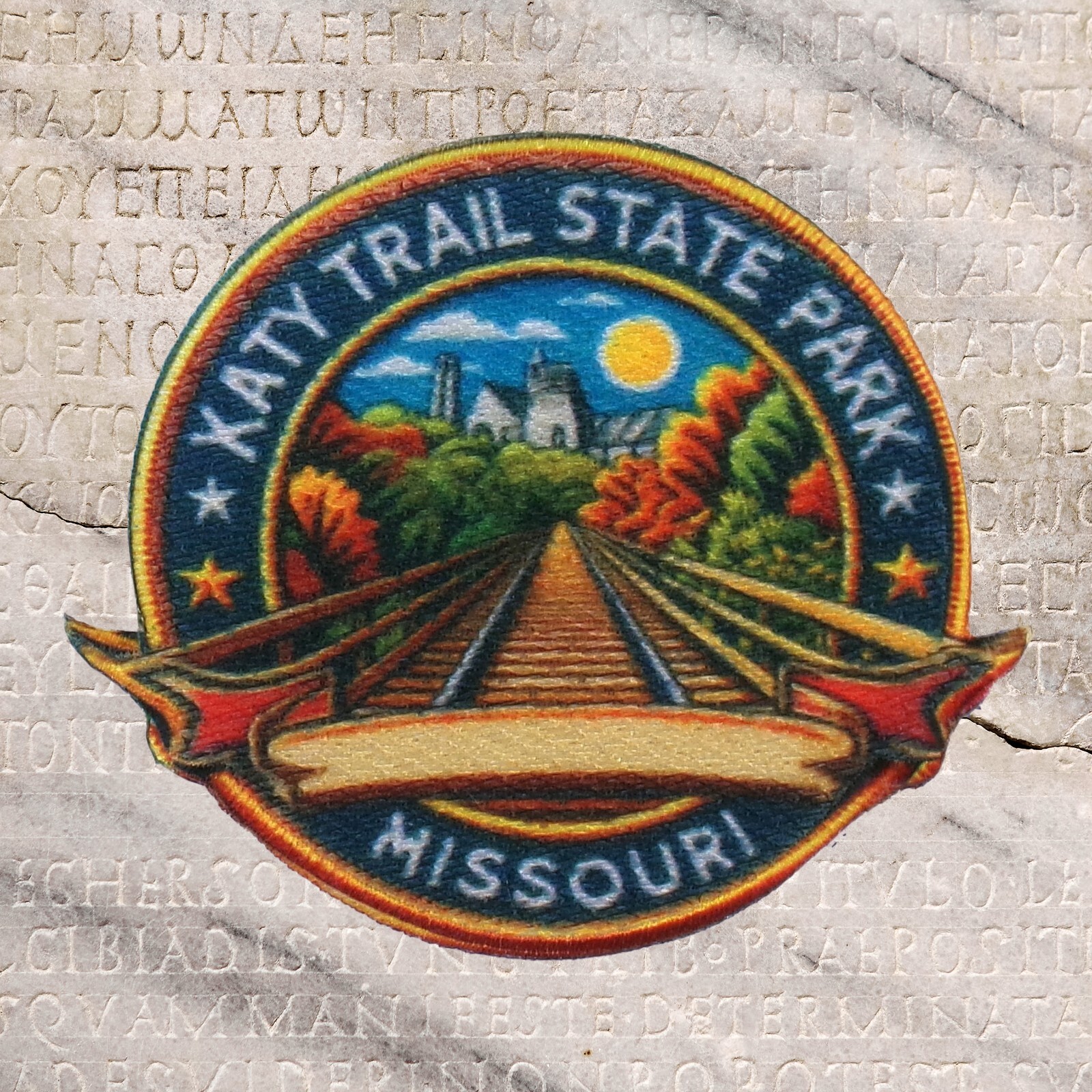 Katy Trail State Park Patch Iron-on Applique Nature Badge, Missouri, Train Track