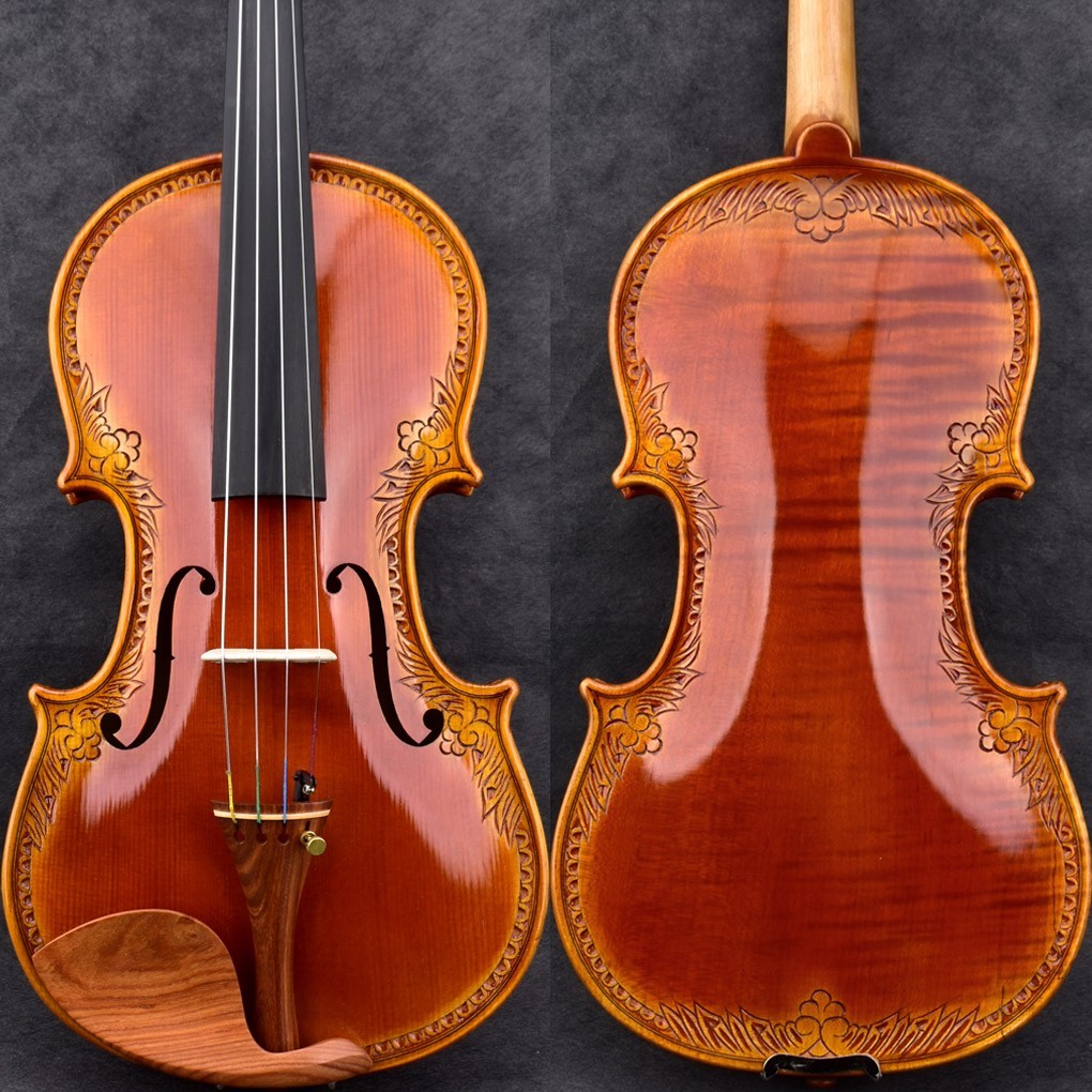 A30+ Master Stradivari Style Carved Flower Violin 4/4 Beautiful European Wood