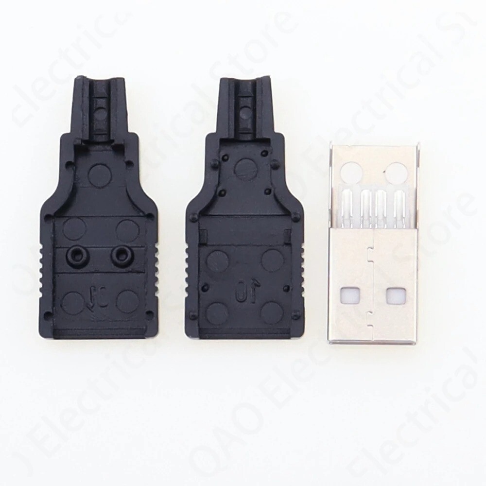 10pcs USB Male Connector Type-A Cable Replacement Plug with Black Plastic Cover