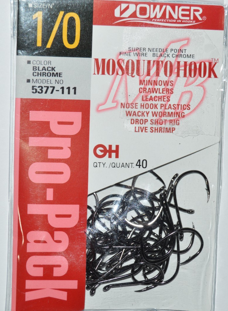 owner drop shot wacky minnow mosquito nose hook 5377-111 size 1/0 pro-pack