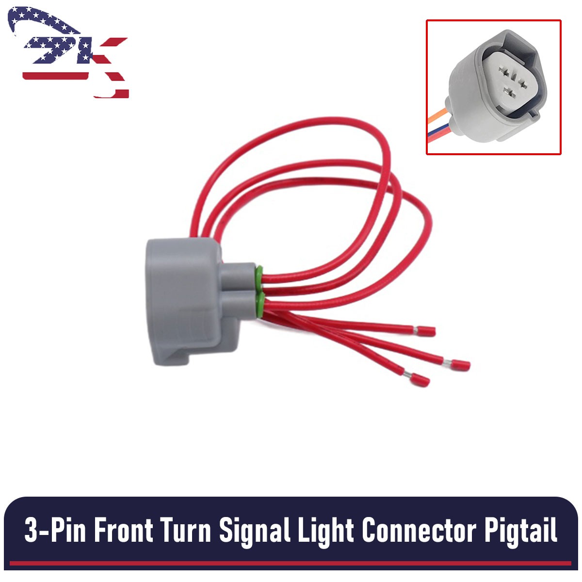 3-Pin Front Turn Signal Light Connector Pigtail Fit For Honda Pilot 2016-2019