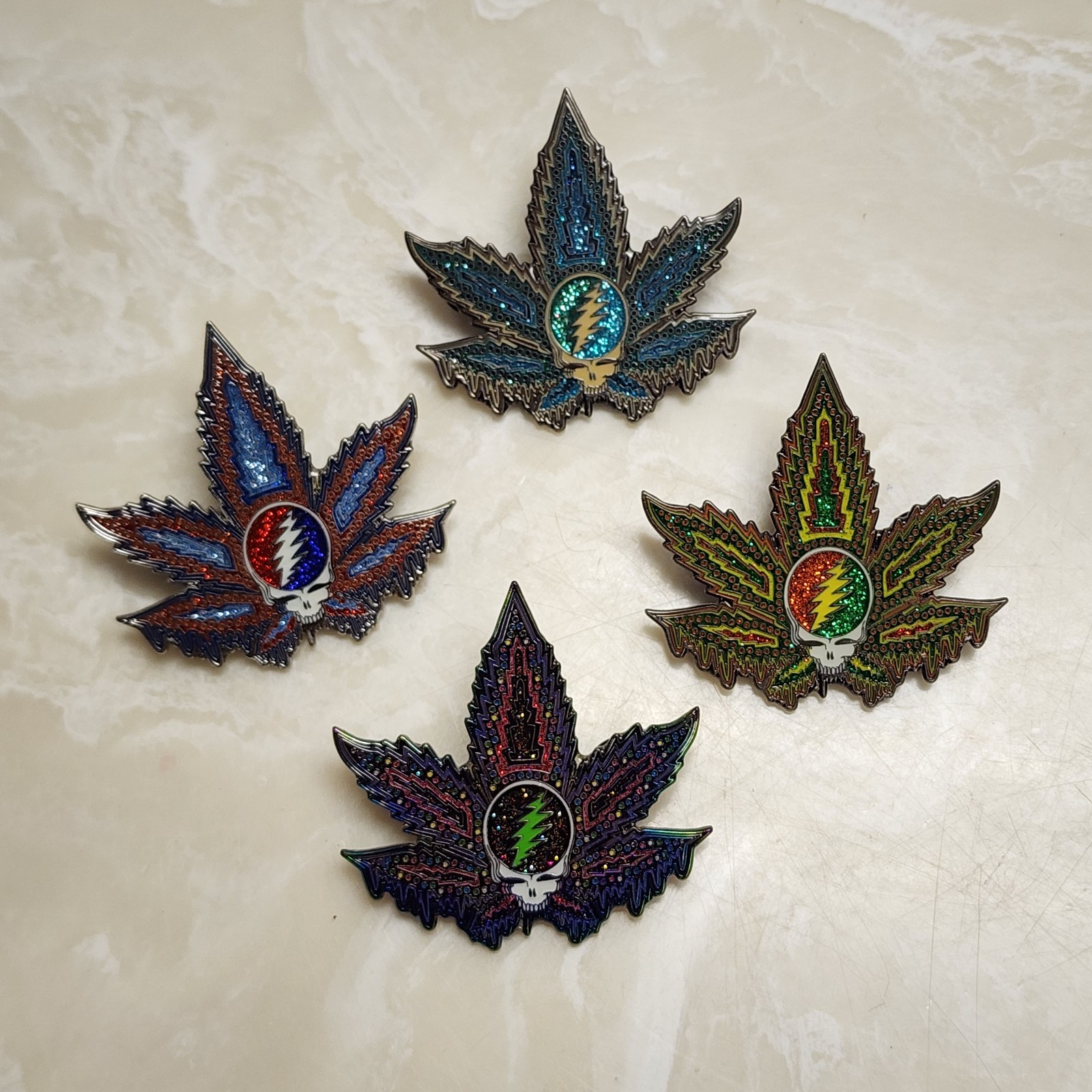 Grateful Dead Stealie Pot Leaf Pins. Full Set of 4 Ultra Rare