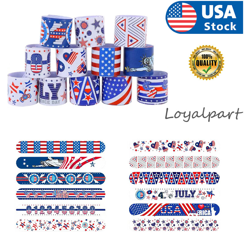 12 PCS Slap Band Bracelet US Party Snap Bracelets 4th of July America Patriotic