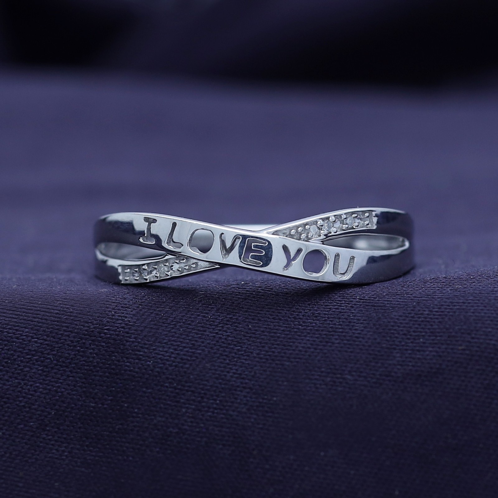 I Love You Crisscross Ring for Women Natural Diamond Accent 925 Sterling Silver