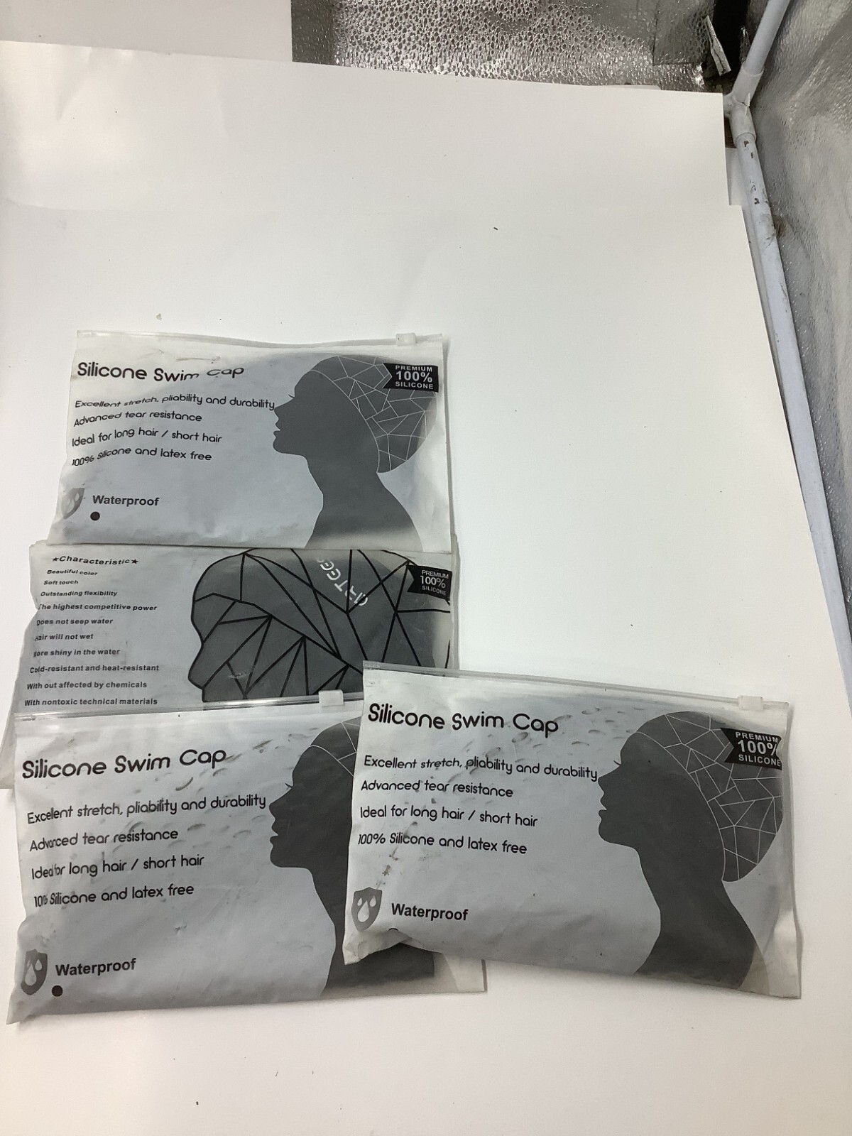 (QTY 4) Silicone Swim Cap Premium 100% Silicone And Latex Free Waterproof