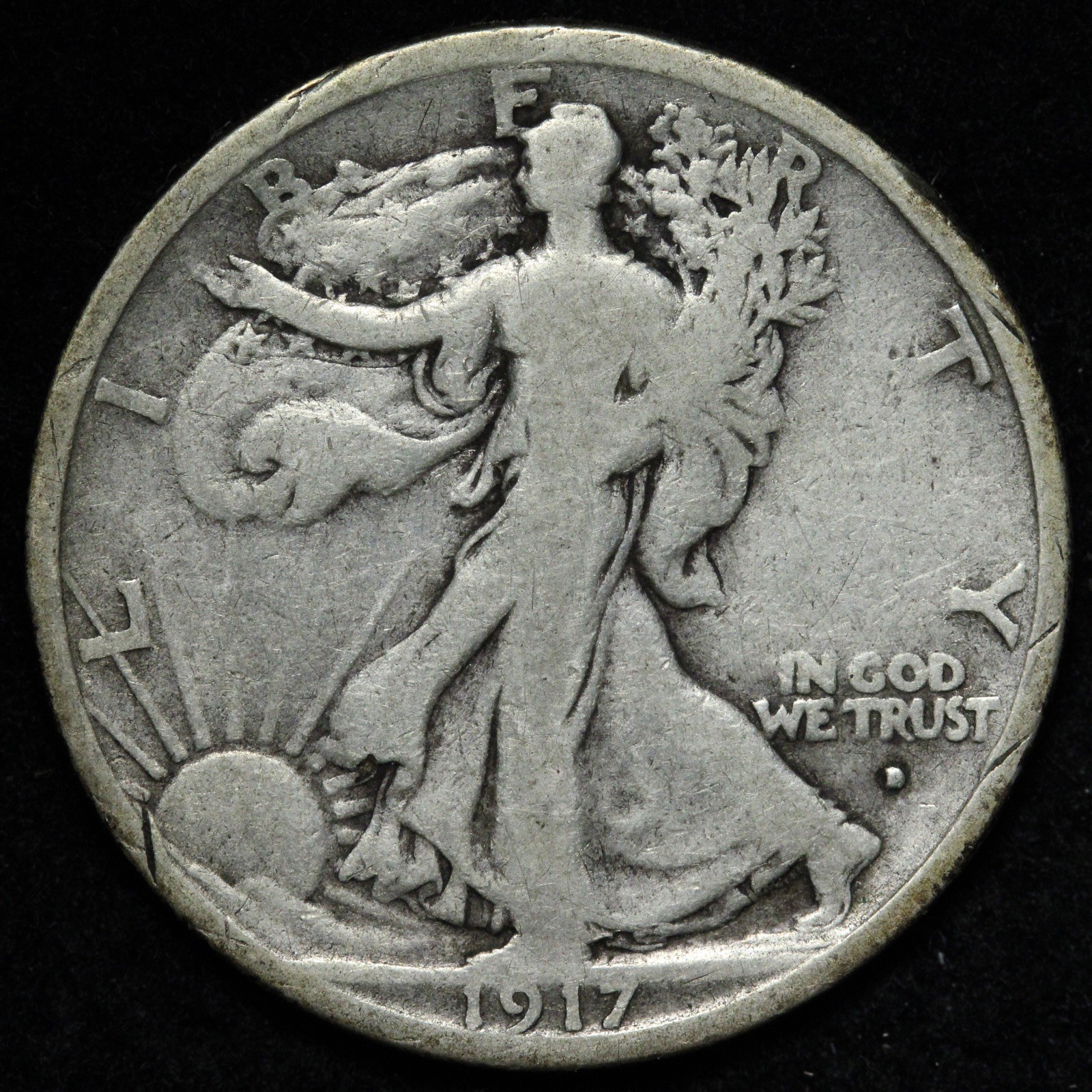 1917-D OBV Walking Liberty Silver Half Dollar FINE E341 OQHR