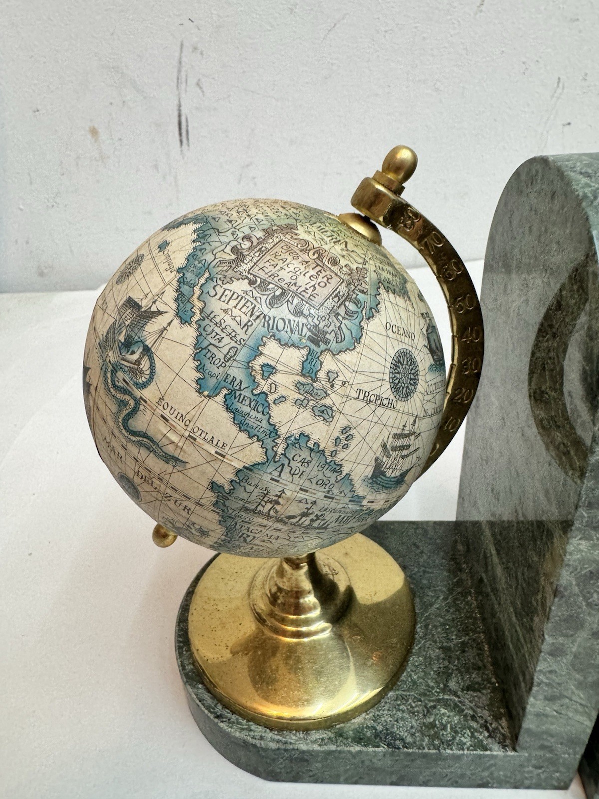Old Globe Green Marble Book Ends