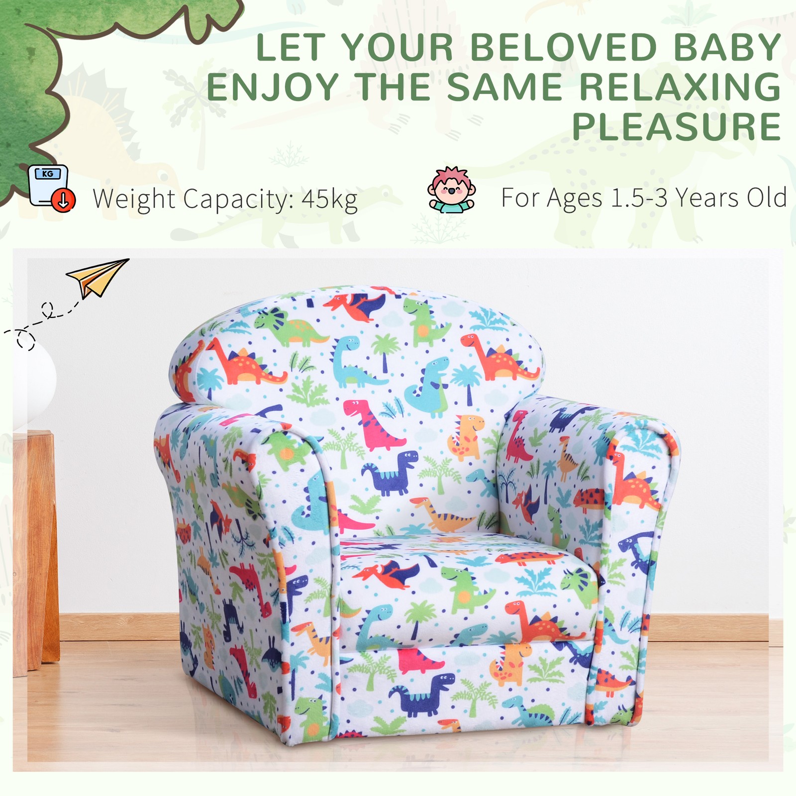 Kid's Sofa Chair with Dinosaur Design and Thick Padding