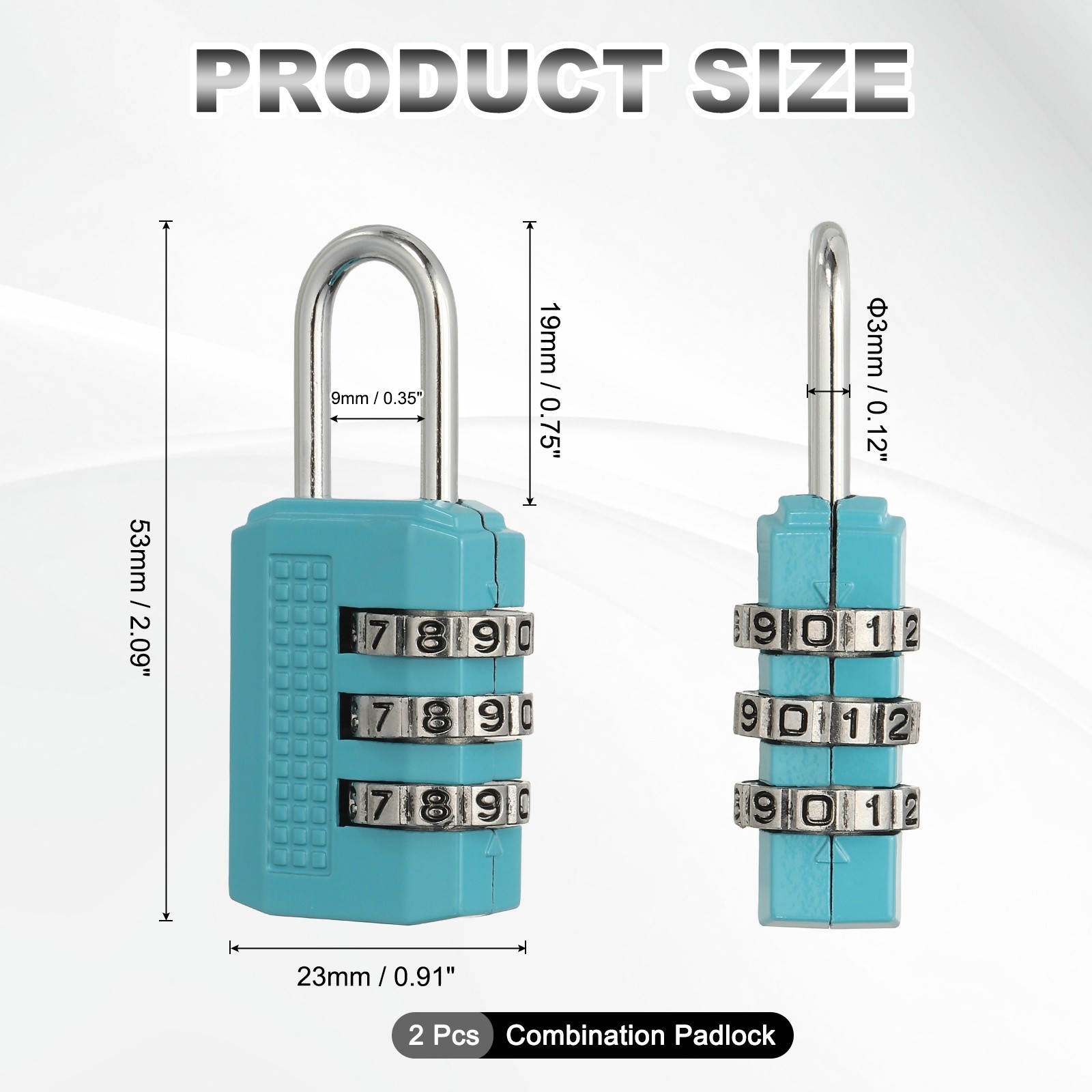 Combination Padlock (Small, Blue)(2 Pcs), 3-Digit Shackle Code Locks