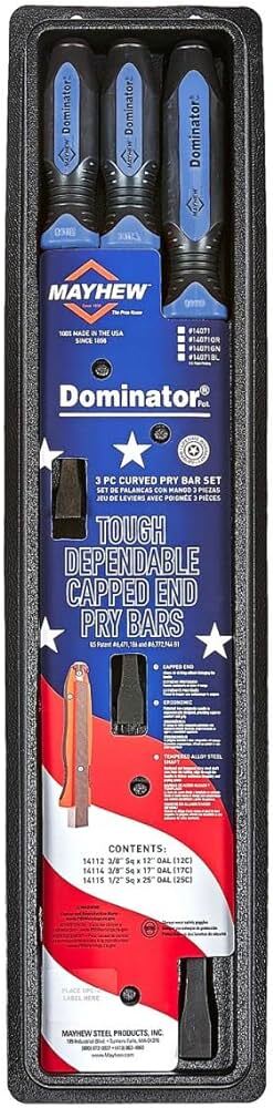 Mayhew 14071BL 3 Piece Dominator Curved Pry Bar Set, Blue Brand New!