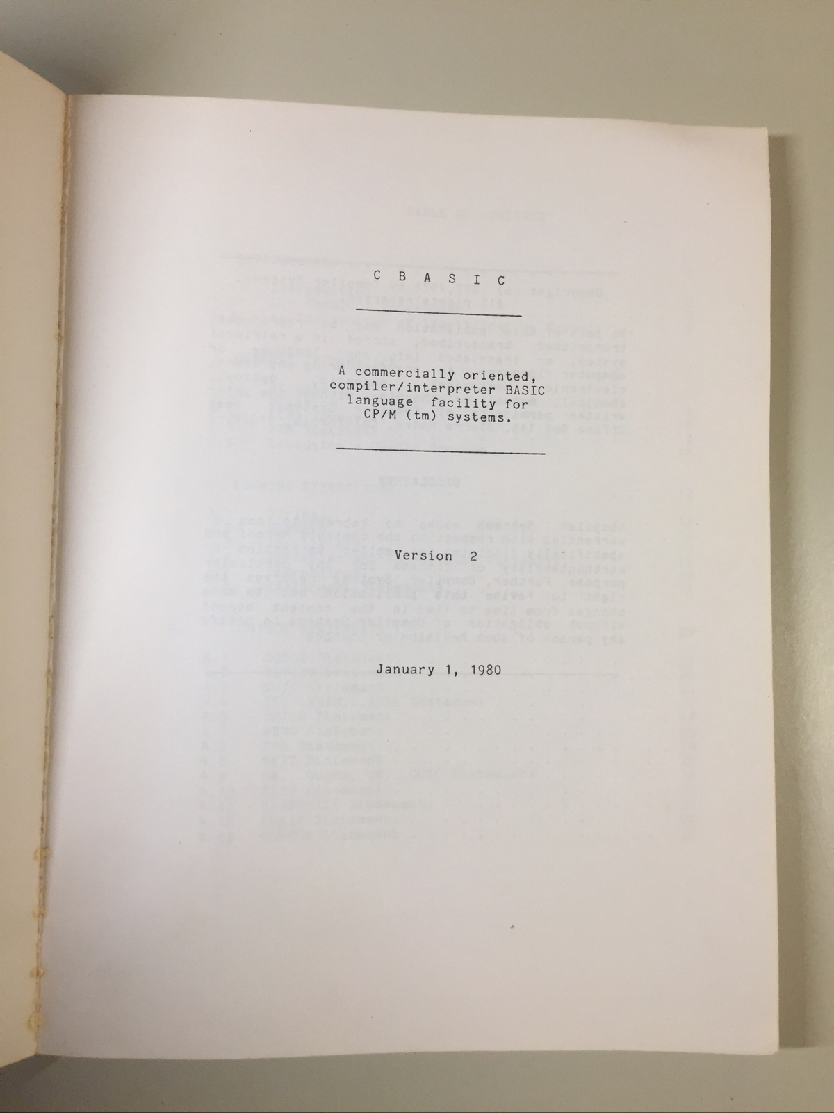 Vintage 1980 Compiler Systems CBASIC A Reference Manual Version 2